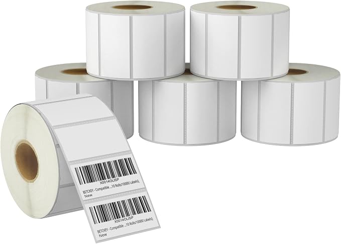 BETCKEY - 2" x 1" (51 mm x 25 mm) UPC Barcode & Address Labels Compatible with Zebra & Rollo Label Printer,Premium Adhesive & Perforated [6 Rolls, 7800 Labels]