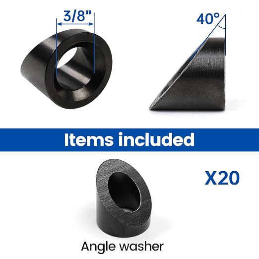 Muzata 20 Pack 3/8" ID Black Cable Railing Angle Washer 35 40 45 Degrees T316 Stainless Steel Black Angle Beveled Washer for 1/8" 5/32" 3/16" Cable Railing Hardware Kit CB21