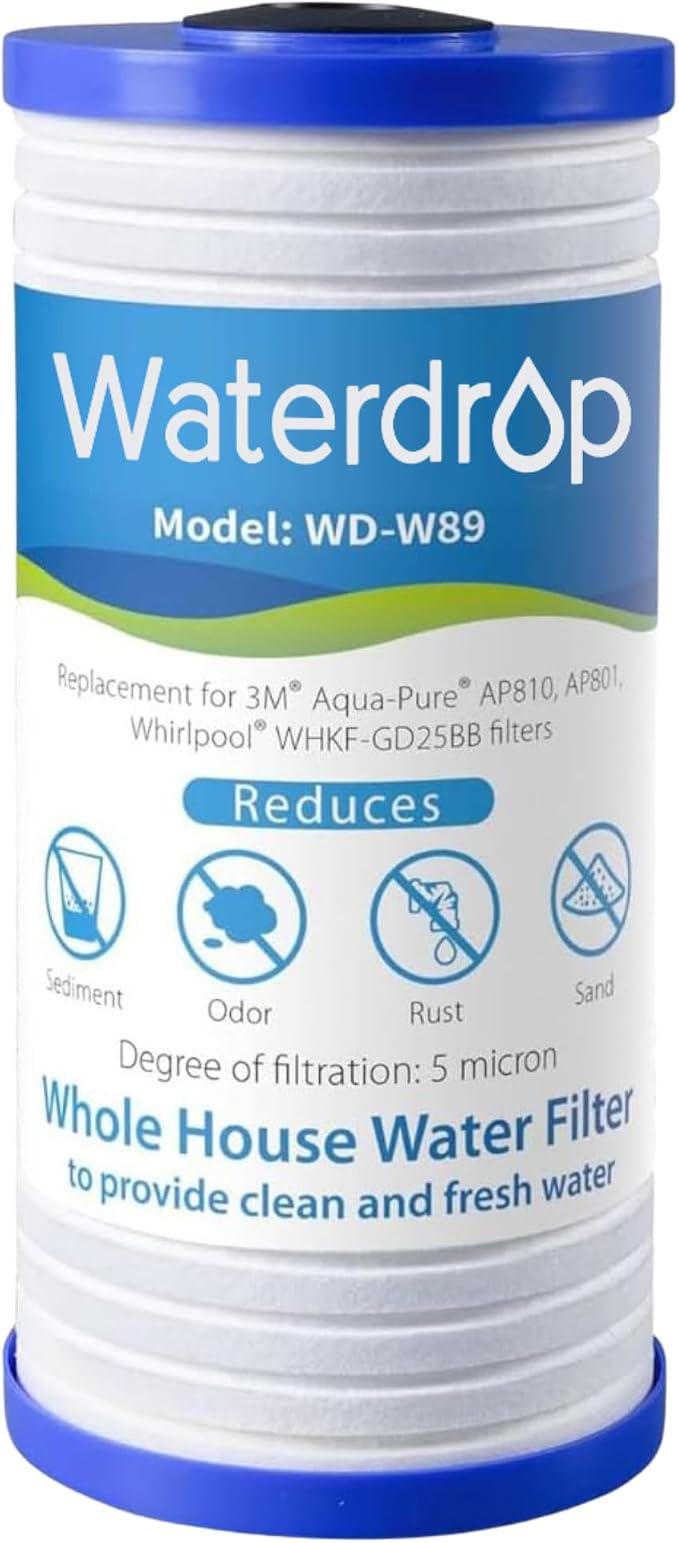Waterdrop AP810 Whole House Water Filter Replacement for 3M® Aqua-Pure AP810, AP801, AP811, Whirlpool® WHKF-GD25BB, WHKF-DWHBB, 10" x 4.5", 1 Pack