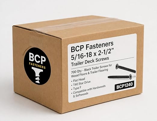 BCP Fasteners 5/16-18 x 2-1/2" Trailer Deck Screws 700 Qty - Black Trailer Screws for Wood Floors & Trailer Flooring, Flat Head, T40 Star Drive, Type F, Compatible with Hardwoods & Softwoods - BCP1240