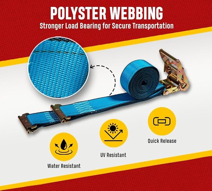 Mytee Products 2'' x 20' E Track Straps w/Spring E-Fittings - Blue Ratchet Etrack Straps w/Heavy Duty 4000 lbs Breaking Strength for Enclosed Trailers, Trucks & Vans