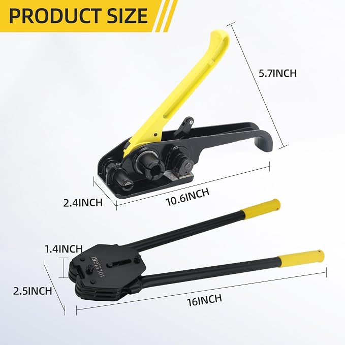 Banding Strapping Kit, 5/8” x 1000’ Heavy Duty Pallet Strapping Kit >1500lbs Tensile Strength, Includes Banding Tool Tensioner & Sealer, 200 Metal Seals, Corner Protectors & Dispenser Box
