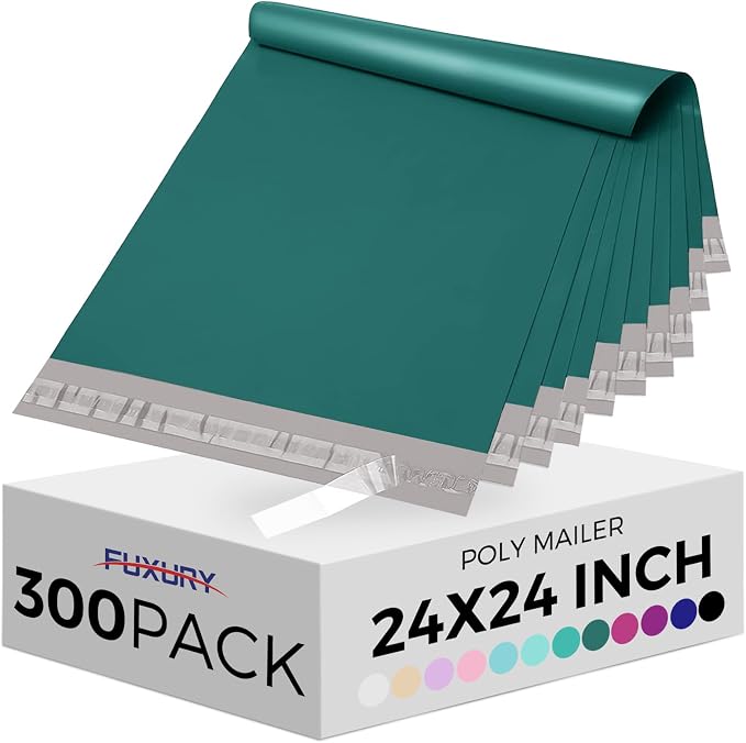 Fuxury 300 Pcs Large Poly Mailers 24x24 Inch, Bulk Shipping Bags for Clothing, Strong Adhesive Shipping Envelopes for Small Business Suppliers,Waterproof Mailers Poly Bags Mailing Envelopes, Green