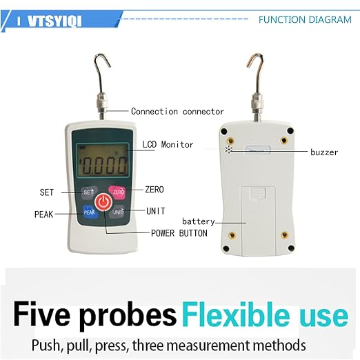 Force Gauge 500N Digital Force Gauge Push and Pull Tester Meter Dynamometer with 500N 50Kgf 110Lbf 1800Oz for Lab Force Test Destructive Test