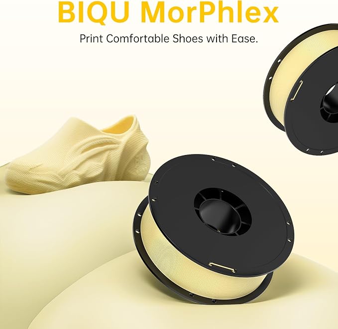 BIQU MorPhlex Flexible Filament 1.75mm, Turn 90A Into Ultra-Soft 75A with High Flexibility, 1Kg (2.2lbs) Spool - Dimensional Accuracy ±0.02 mm, Beginner-Friendly (Beige)