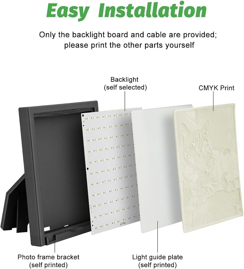 CMYK LED Lithophane PCB Board FAZ007 Compatible with Bambu Lab P1 X1 A1 A2L P2S H2D 3D Printers | 10 Pack With Connection Cable PCB Lithophane Panel Replacement for Makerworld 3D Printer Accessories, DIY 3D Printing Project