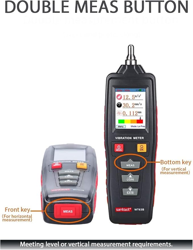 Wintact Handheld Digital Mechanical Vibration Meter, 0.01~199.9mm/s, Mechanical Vibration Analyzer Tester Gauge, Acceleration, Velocity, Displacement Measurement for HVAC, Motors, Engines, Generator