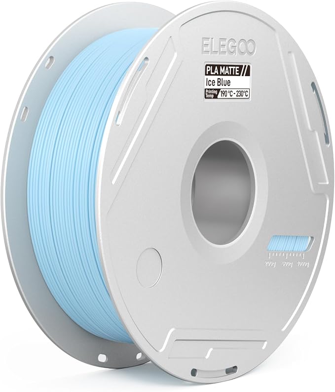 ELEGOO Matte PLA 3D Printer Filament with Reusable Spool，1.75 mm Printing Filament Ice Blue 1 kg, Dimensional Accuracy +/- 0.02 mm, Compatible with Most 3D Printers