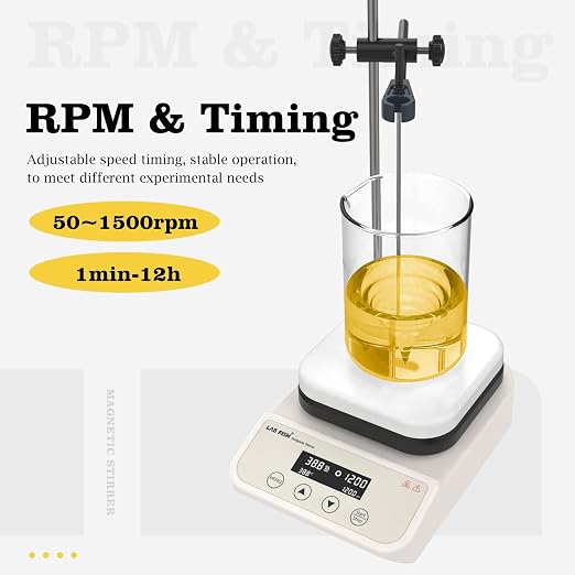 LAB FISH HS6PRO Magnetic Stirrer Hot Plate,310℃/590℉ Timer | 5.2 inch square ceramic hot plate, 3L, digital control with timer, 50-1500RPM, ext probe, stand & stir bar
