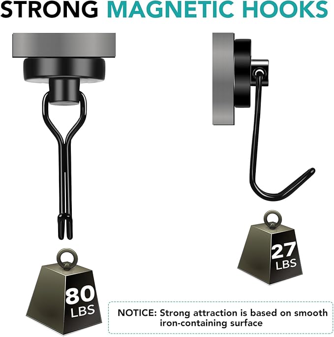 DIYMAG Magnetic Hooks,80LBS Heavy Duty 4 Pack 2026 Cruise Ship Essentials | Strong Magnets hook for Hanging Refrigerator Home Kitchen Office Grills Classroom