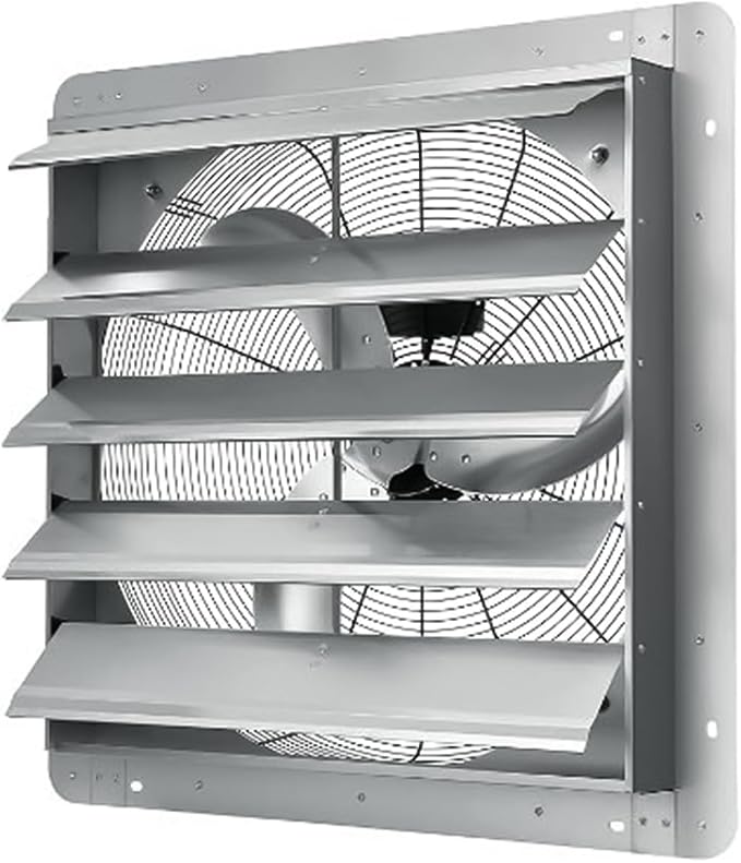 24 Inch Wall Mounted Shutter Exhaust Fan – 3500 CFM, 1500 RPM High Velocity, Low Noise, Automatic Aluminum Ventilation Fan for Greenhouse, Attic, Shop, Shed & Commercial Use