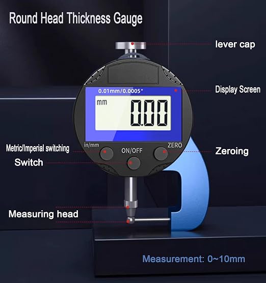 Digital Thickness Gauge Thickness Measuring Indicator | Thickness Gauge Measuring Range 0-10mm0.0005''/0.01 mm for Plastic pipes,steel pipes Wall Thickness Products (YT)