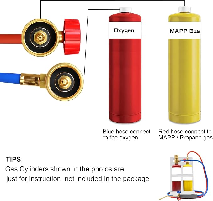 Brazing Torch Kit for MAPP Gas & Propane, Brass & Stainless Steel Cutting Torch Kit with Metal Case, Welding Torch Set for Soldering, Jewelry, HVAC, Glass Blowing