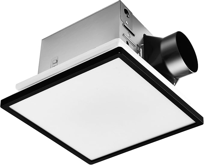 Tech Drive Bathroom Fan with Light,110CFM,4 Inch Duct,Modern Black Trim | 1000lm Dimmable 5CCT LED Light with Night Light Selectable, Quiet HVI and Energy Star Certified, Easy to Install