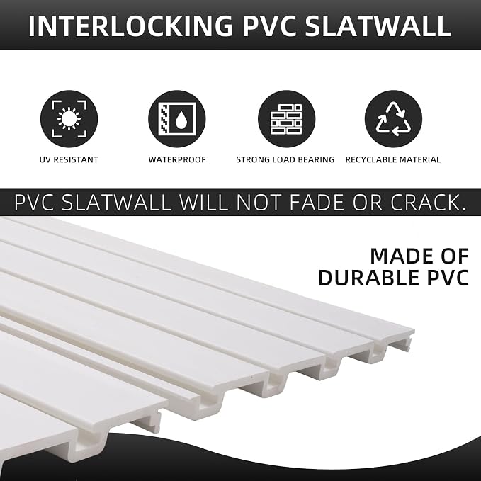 FRAYSCENT Slat Wall Paneling Garage Wall Organizer, Slatwall Panels Garage Tool Organizer Wall Mount Garage Slat Wall Storage Systems, Slat Board PVC Wall Panels Garage Storage (White, 8ftx4ft)