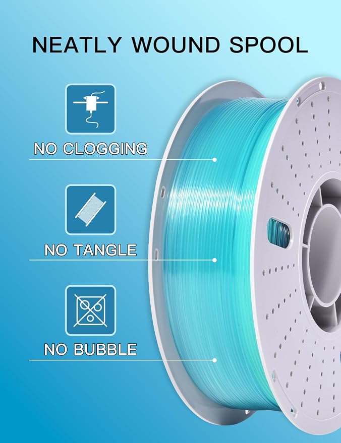 PINBALL PETG Rainbow Clear 3D Printer Filament 1.75mm, Multicolor Translucent PETG Filament, Accuracy +/- 0.02 mm, 1kg Spool (2.2lbs), Glass Blue