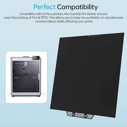 BIQU CryoGrip Pro Glacier Build Plate for Creality K2 Plus 3D Printer 370x370mm, Low Temperature Printing, Double-Sided Spring Steel Sheet, 1 Piece