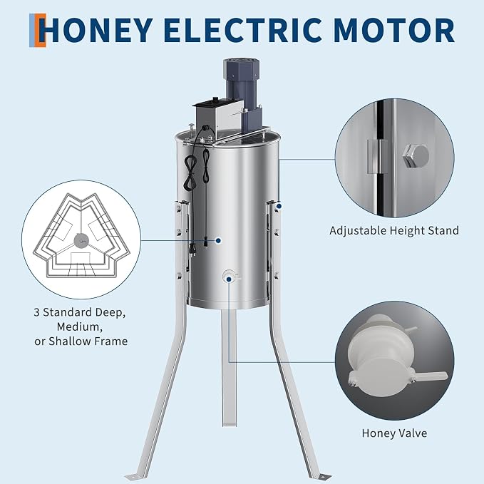 3 Frame Honey Extractor Spinner, Electric Beekeeping Centrifuge