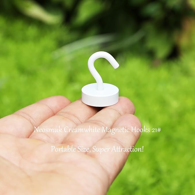 Neosmuk Magnetic Hooks, Cruise Ship Essentials, 40lb+ Heavy Duty Magnetic Hooks for Cruise Cabins, Refrigerator, Grill, Hanging, and Travel | Extra Strong Must-Haves Magnet Hook,White,Pack of 20