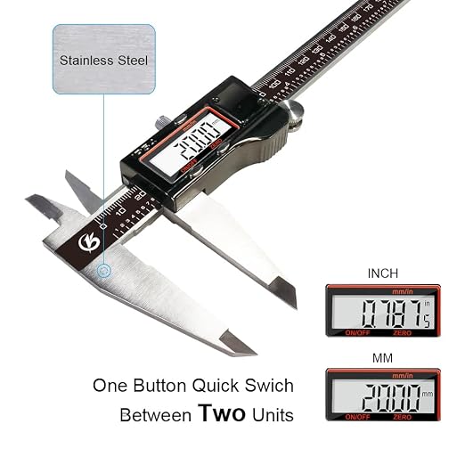 KETOTEK Digital Caliper 8 Inch Caliper IP54 Splash Proof, Measuring Tool with Stainless Steel, Electronic Micrometer LCD Screen, Switch from Inch Metric, Auto-Off for DIY, 3D Printing, Jewelry