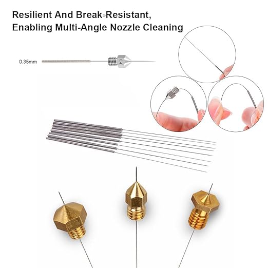 3D Printer Cleaning Kit: 0.35mm Cleaning Needles 5pcs + Curved Hook Straight Hook Tweezers with Soft Sleeve, Getting the Job Done with 0.4mm Nozzles