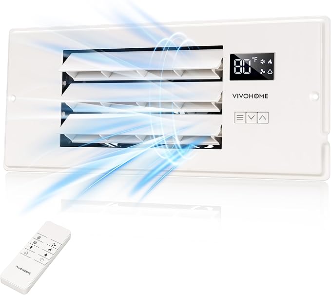 VIVOHOME Register Booster Fan - 4'' x 12'' Opening with Adjustable Louver - Smart Thermostat & 10-Speed Remote Control - AC Vent Fan for Floor, Ceiling, Wall - Quiet Operation (White)