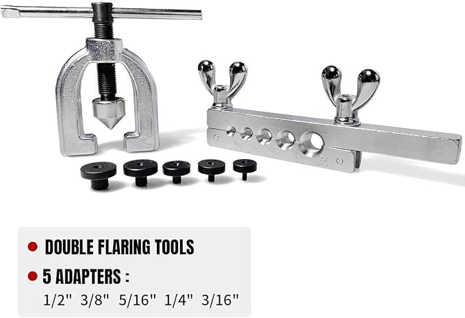 Thorstone Double & Single Flaring Tool Kit for Brake Line and Brass Tubing Tool with Extra Adapters, 45 Degrees, Red