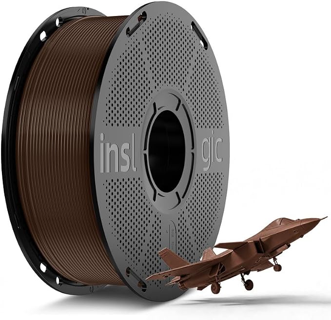Inslogic Pre-Dried PLA Pro 3D Printer Filament, Strong & Tough PLA Pro Filament 1.75mm ±0.02mm, Reusable Spool, Compatible with Bambu and More FDM Printers, 1kg (Brown)