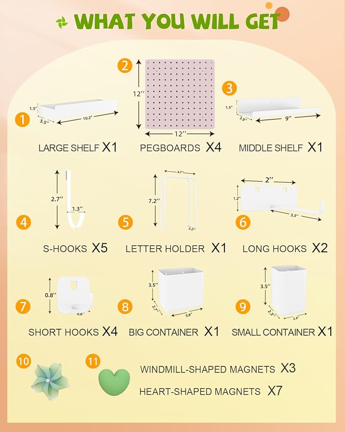 Metal Pegboard Combination Kit — 4 Carbon Steel Pegboards with 26 Accessories, Pegboard Wall Organizer for Home, Office, Study Room, Kitchen, Garage & Craft Room — 24″ × 24″ Pink Peg Board