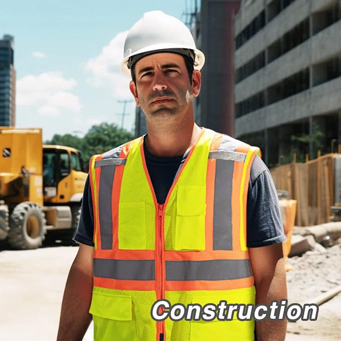 KAYGO Reflective High Vis Safety Vest with Pockets for Men and Women KG0100 | Breathable Polyester Lightweight, Two-Tone, ANSI Class 2, for Construction, Warehouse, Surveying, Cycling, Machine Washable
