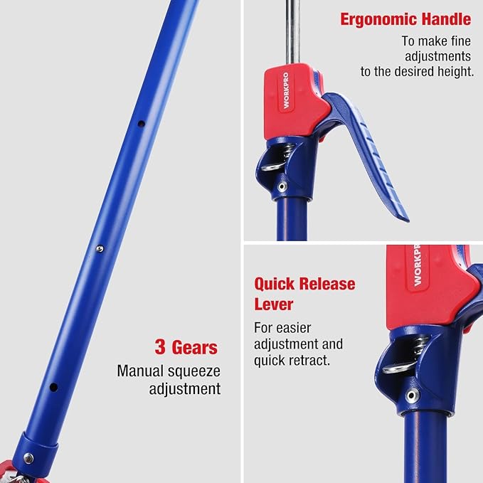 WORKPRO Cabinet Jack Support Pole, 23-5/8" to 45-1/4" Steel Telescopic Quick Support Rod Adjustable 3rd Hand Support System with 154 lbs Capacity for Cabinet Jack, Drywall Jack& Cargo Bars, 4-Pack