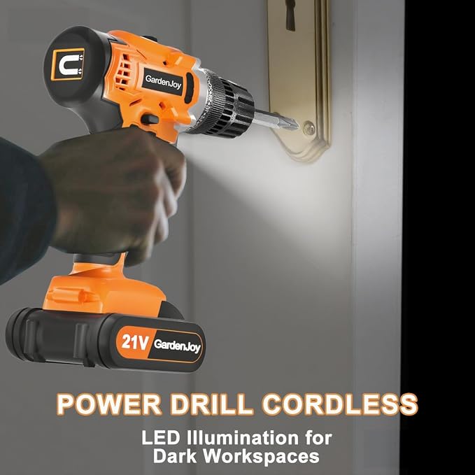 GardenJoy 20v Cordless Drill Set, Power Electric Kit 2 Batteries With Charger 30Nm 2-Speed 3/8" Keyless Chuck 24+1 Position Drill Driver screwdriver Bits with LED Electric Work Light for DIY