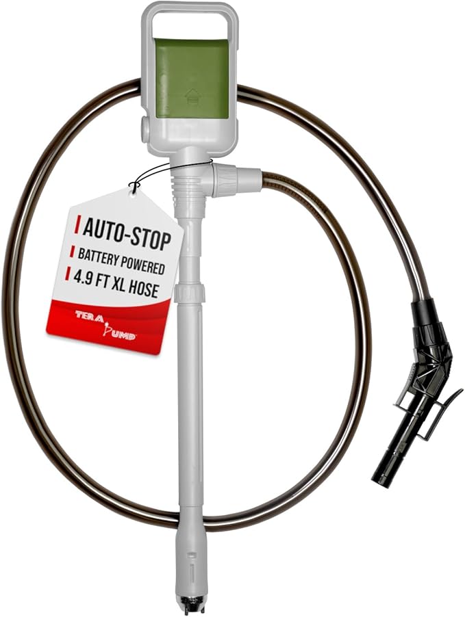 TERA PUMP TRCDA-XL Battery Powered Telescopic Fuel Transfer Pump | 2.5GPM, Auto Stop, XL Flexible Discharge Tube, Metal Impeller, For Gasoline, DEF, Diesel, Antifreeze, Kerosene