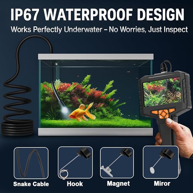 Inspection Endoscope, Industrial Borescope Camera with 4.3" IPS Screen, 1920P HD Snake Camera with 8 LED Lights, 16.5FT Semi-Rigid Cord Bore Scope - Cool Gadgets Tool