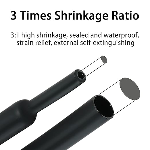 3:1 Ratio Heat Shrink Tubing Roll Adhesive Lined Industrial Marine Grade Dual Wall Heat Shrink Tube Waterproof and Sealed Black (1/2 inches(12.7 mm), 30 Feet)