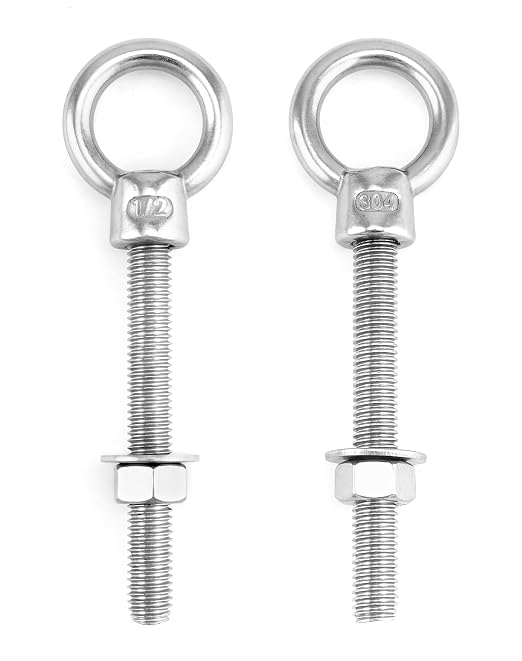 QWORK 304 Stainless Steel Shoulder Eye Bolts 1/2"x4", 5 Pack Marine & Rigging Hardware for Wood, Metal & DIY Projects