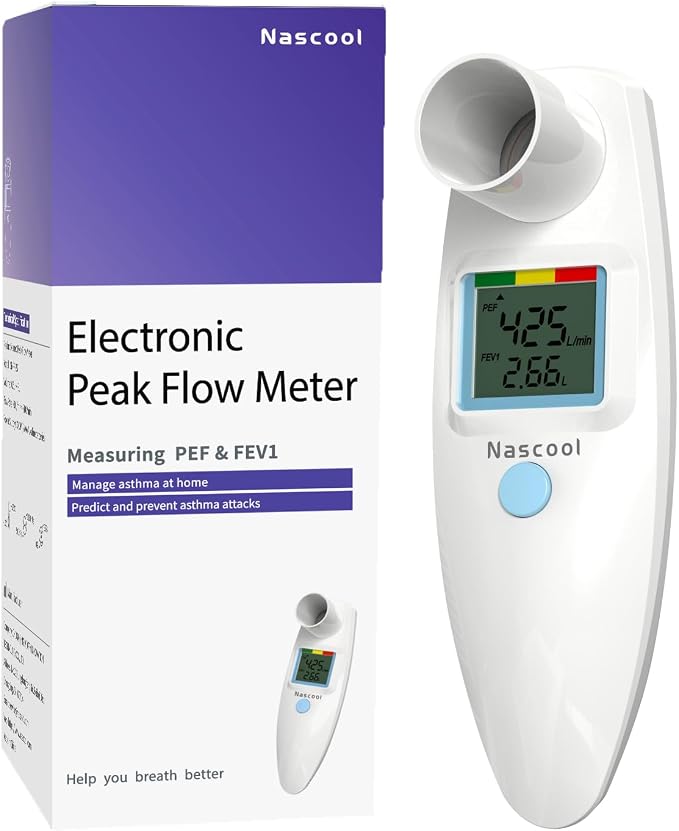 Nascool Peak Flow Meter for Adults & Kids | Home Medical, PEF & FEV1 Measurement, Risk Indicator, LCD Screen, Accurate & Reliable