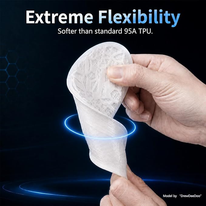 Siraya Tech Flex TPU Filament - 85A Shore, ISO 10993, High Flexibility & Toughness, High Flow & Speed, Easy to Print, Moisture-Resistant Aluminum Bag - Ideal for Footwear, Protective Gear (White, 1kg)