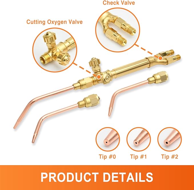 CAMPFIRE Light Duty Oxy Acetylene Torch Kit With V-Series "J" +3 Welding Tips, Welding Brazing Torch Kit Durable Brass Construction