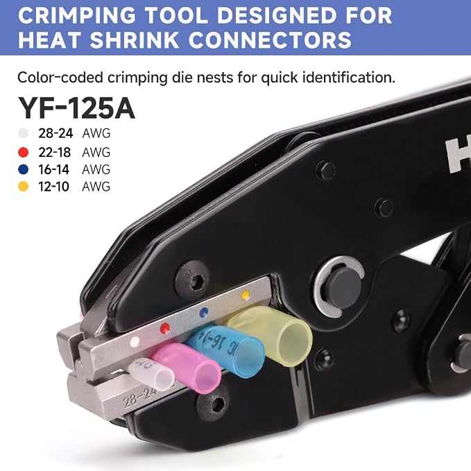 HKS Crimping Tool For Heat Shrink Connectors - Ratcheting Wire Crimpers - AWG 28-10 (0.25-6.0mm²) - Ratchet Terminal Crimper - Electrical Crimping Tool