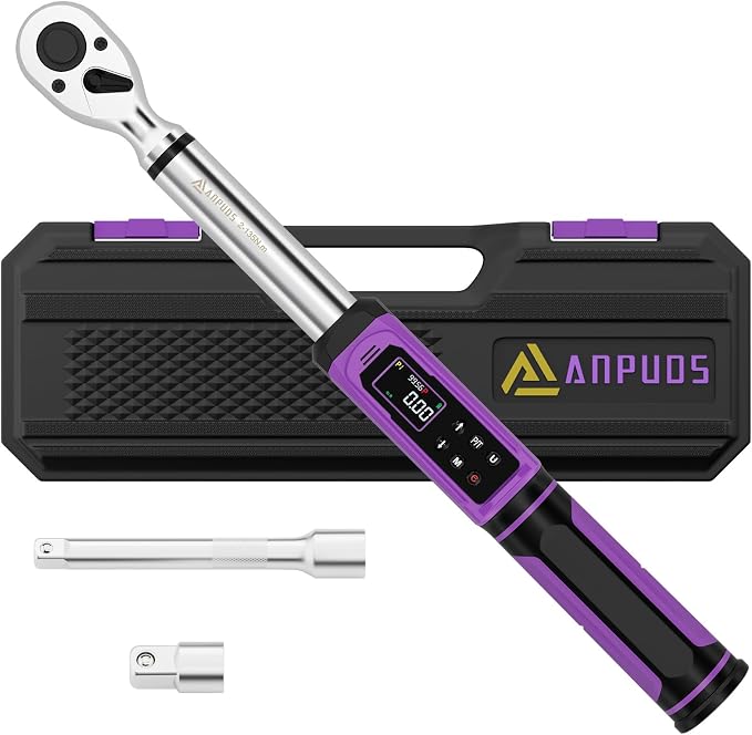 ANPUDS Digital Torque Wrench 3/8 Drive, 1.5-99.6 Ft-lb, ±1% Accuracy | Vibration/Buzzer/LED Alert, Dual Direction Ratchet, Electronic Torque Wrench for Bike, Motorcycle & Automotive Repair