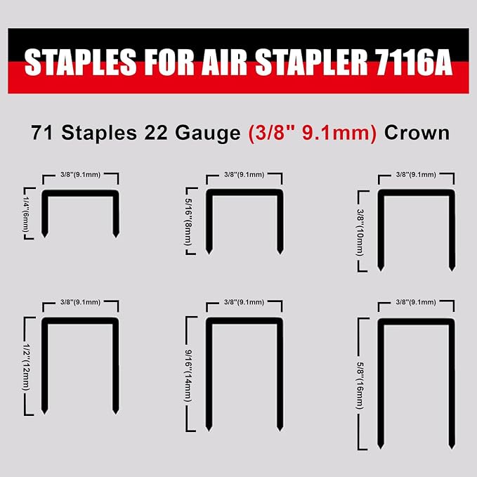 AEROPRO Tools 7116A 22 Gauge Air Stapler Pneumatic Staple Gun, 71 Series 3/8 Inch Crown 1/4-Inch to 5/8-Inch Upholstery Stapler for Upholstering, Woodworking and DIY Projects
