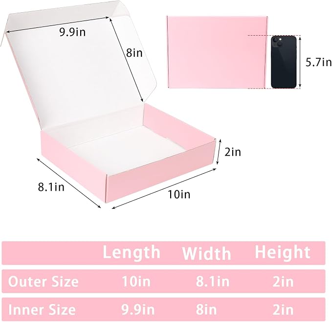 10x8x2 Pink Shipping Boxes Medium, 40 Pack Corrugated Cardboard Mailer Boxes for Packaging Small Business Mailing Gift