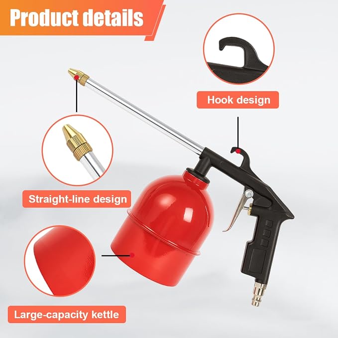 Air Blow Gun Pneumatic Engine Cleaning Gun with Watering Bottle, High-Pressure Air Sprayer Kit with Brass Nozzle, Vehicle Cleaning Degreaser Tool for Car Engine Compartment, Wheel (Straight&Bottle)