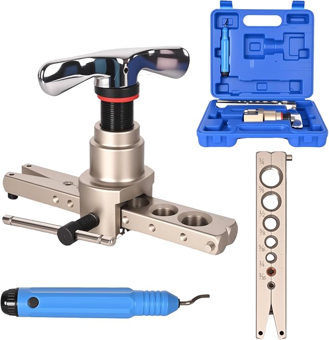 Eccentric Flaring Tool Kit 45° Single Flare Tool for 3/16 to 3/4 Inch O.D. Copper Aluminum Thin Steel Tubings 7 Dies Sizes HVAC