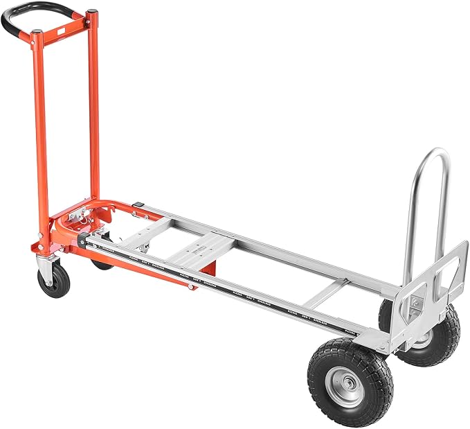 VEVOR 4 in 1 Hand Truck, 1000 lbs Load Capacity for 4-Wheel Mode, Convertible Hand Truck Dolly with Non-Slip Handle & Wheels, Aluminum Alloy Portable Trolley Dolly for Moving Home, Office, Warehouse