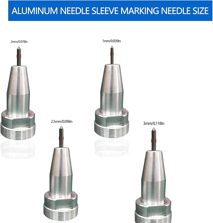 Pneumatic Marking Bits Needle 1mm TO 3mm Dot Peen Marking Pin Needle,Needle Sleeve，for Dot Peen Metal Print Metal Engraving Machine （4 pcs）