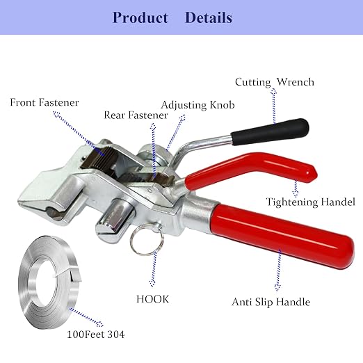 Steel Banding Strapping Kit Strapping Tool Pallet Metal Belt Packaging Tensioner and Cutter Machine with 100pcs Buckle 3/4" x 100 Feet Steel Banding Coil