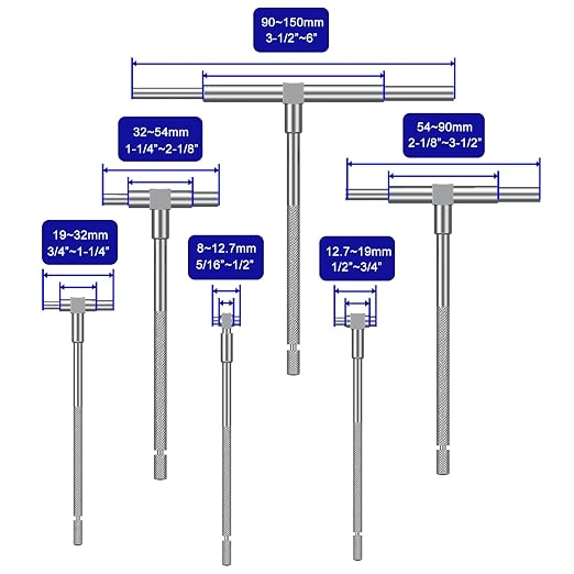 HDLNKAK Indicator Magnetic Base and Flex Arm Combo, 360 Deg Flexible Stem Holder for Digital Dial Indicator Gauge,elescoping Gage Set, 6 Pack Stainless Steel T - Bore Hole Gauges.