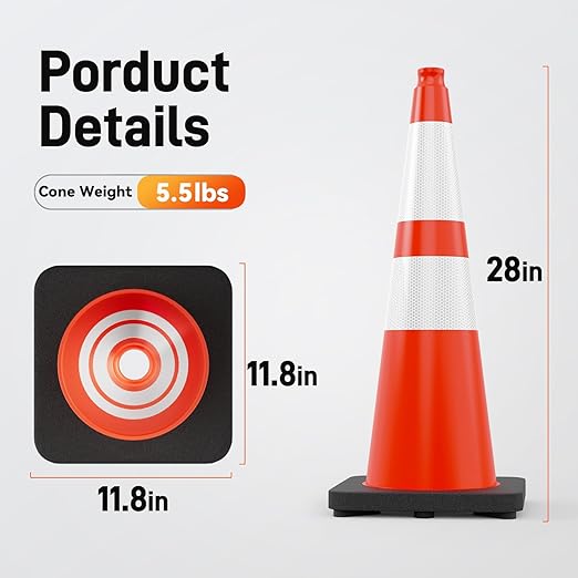 HiGiant 28 Inch Traffic Cones 6 Pack, Orange Safety Cone with Weighted Base, High-Visibility and Impact-Resistant, for Parking, Road Construction, Drivers Training, Driveway